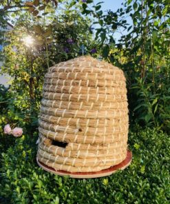 Bienenkorb Bienenstock Einfluglöchern geflochten aus Stroh Holzrinde 30x29cm 